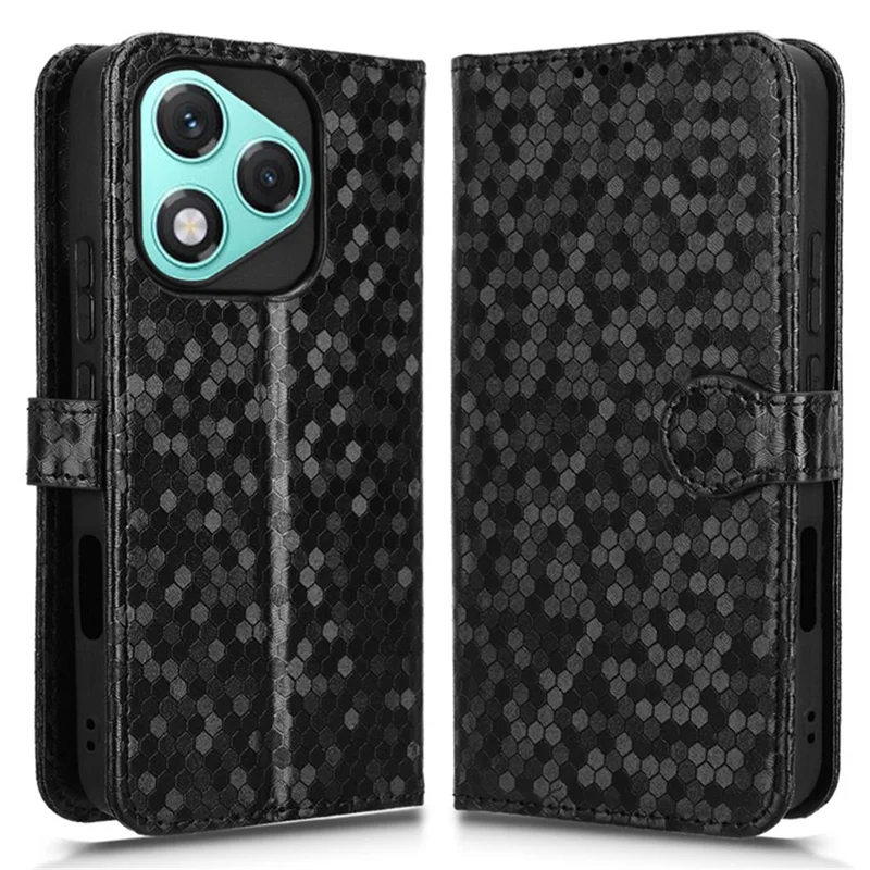 For Honor 400 Lite 5G Wallet Case Dot Pattern Imprint PU Leather Phone Cover - Black