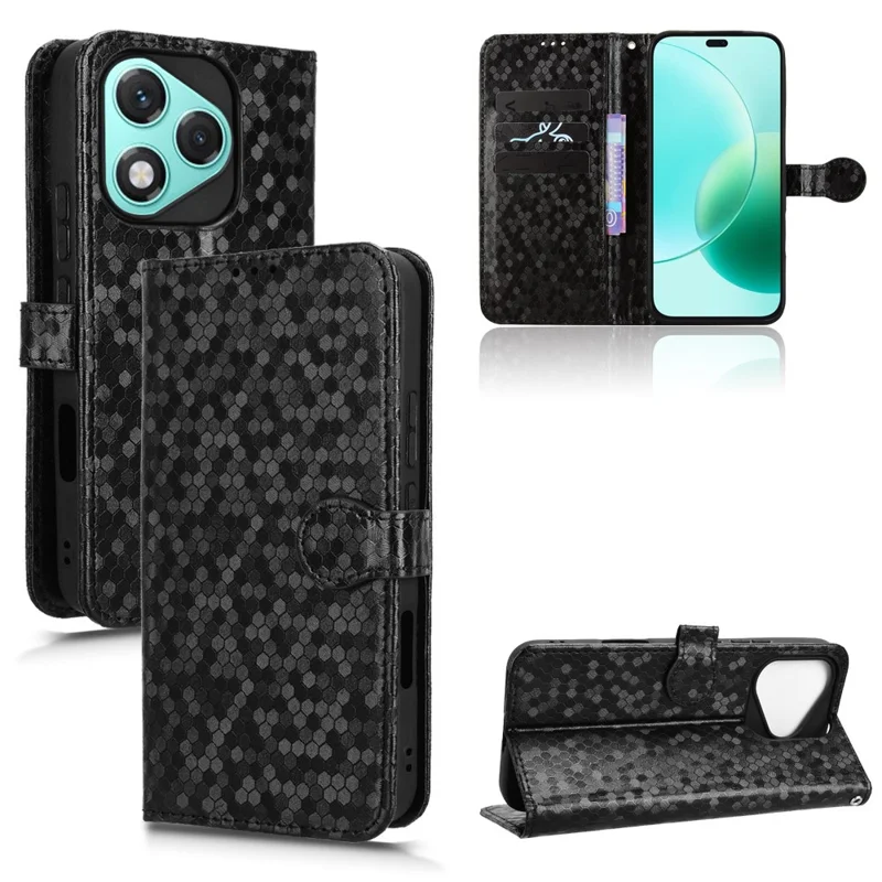 For Honor 400 Lite 5G Wallet Case Dot Pattern Imprint PU Leather Phone Cover - Black