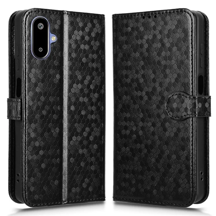 Cover a portafoglio per Samsung Galaxy F06 5G / M06 5G con stampa a motivo a puntini in pelle PU - Nero