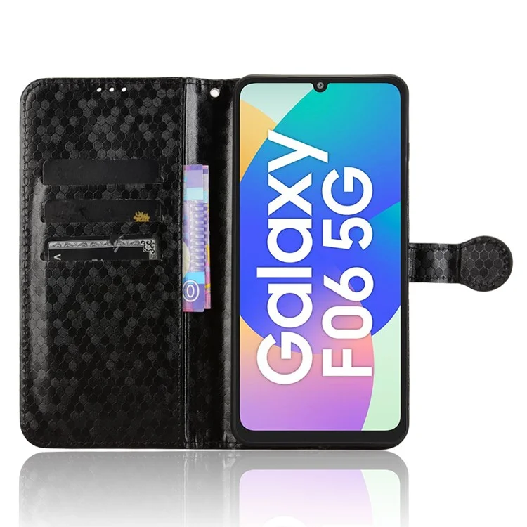 Cover a portafoglio per Samsung Galaxy F06 5G / M06 5G con stampa a motivo a puntini in pelle PU - Nero