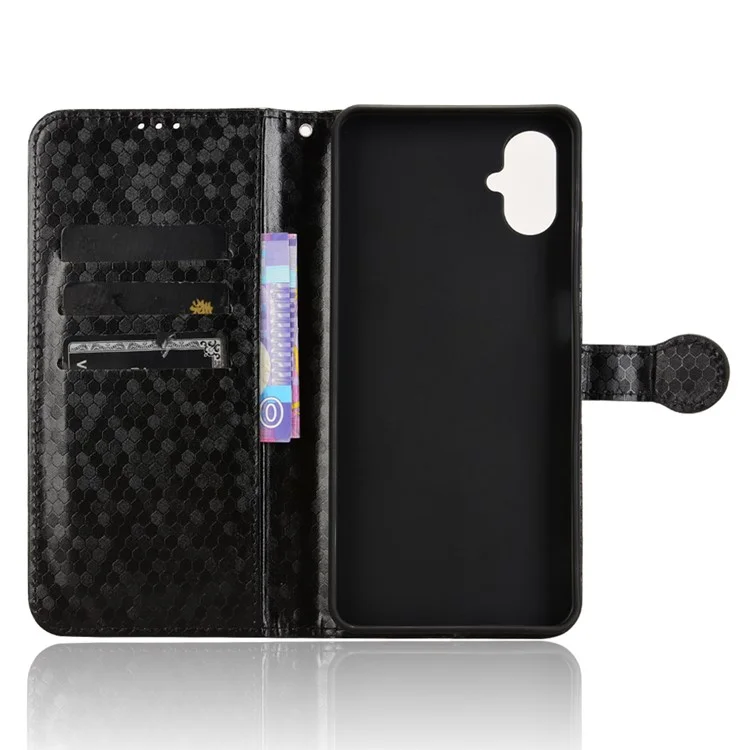 Cover a portafoglio per Samsung Galaxy F06 5G / M06 5G con stampa a motivo a puntini in pelle PU - Nero