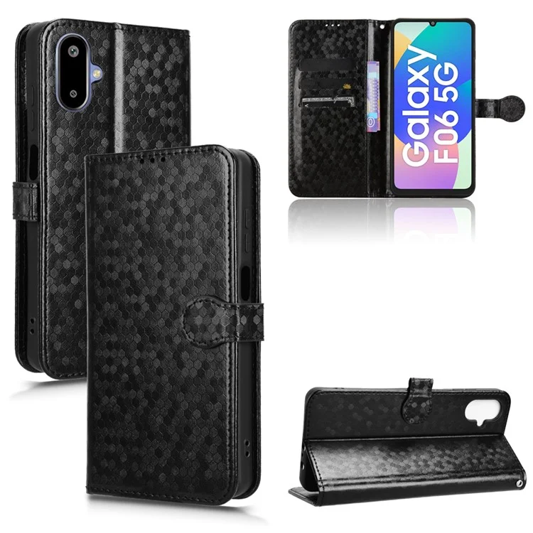 Cover a portafoglio per Samsung Galaxy F06 5G / M06 5G con stampa a motivo a puntini in pelle PU - Nero