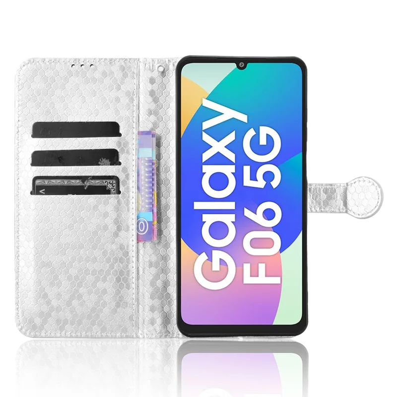 For Samsung Galaxy F06 5G  /  M06 5G Wallet Case Dot Pattern Imprint PU Leather Phone Cover - Silver