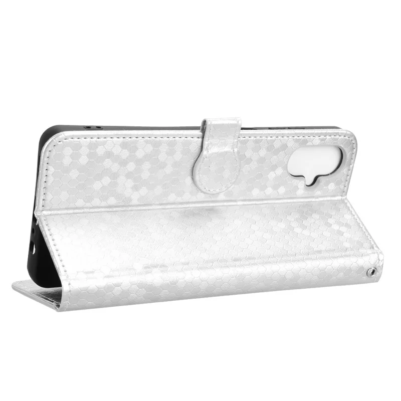 For Samsung Galaxy F06 5G  /  M06 5G Wallet Case Dot Pattern Imprint PU Leather Phone Cover - Silver