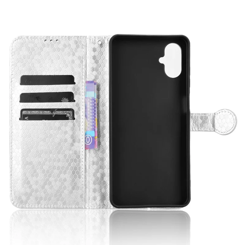 For Samsung Galaxy F06 5G  /  M06 5G Wallet Case Dot Pattern Imprint PU Leather Phone Cover - Silver