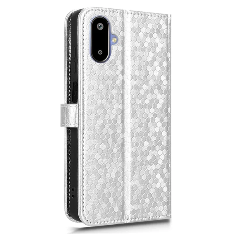 For Samsung Galaxy F06 5G  /  M06 5G Wallet Case Dot Pattern Imprint PU Leather Phone Cover - Silver