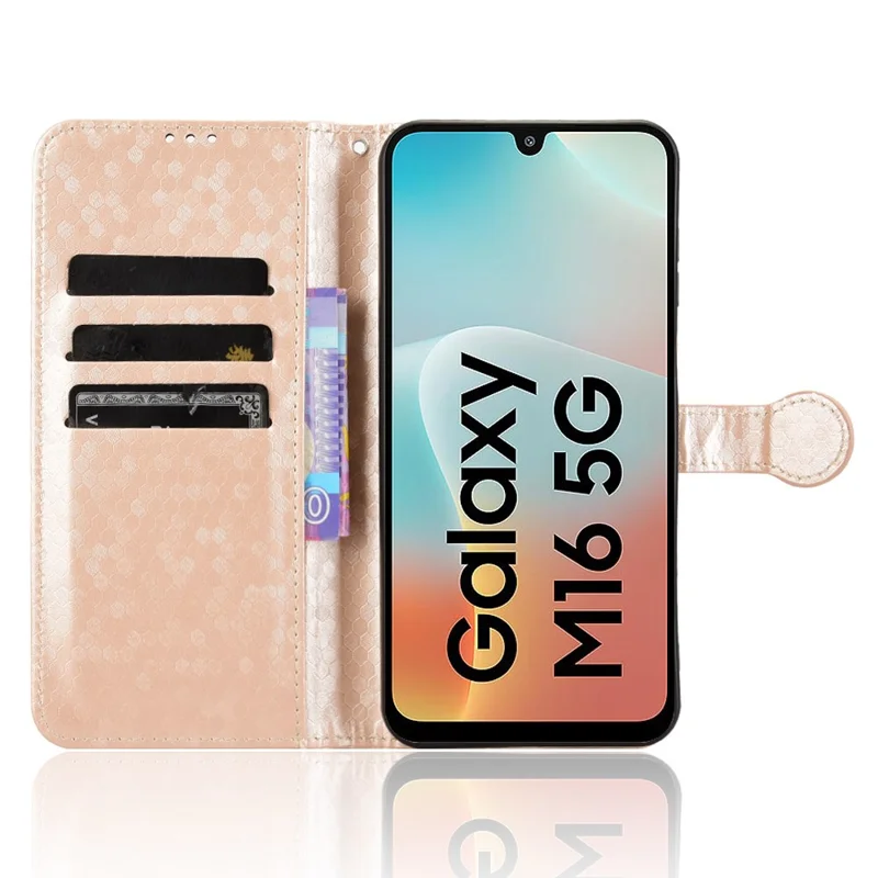 For Samsung Galaxy M16 5G  /  F16 5G Wallet Case Dot Pattern Imprint PU Leather Phone Cover - Rose Gold