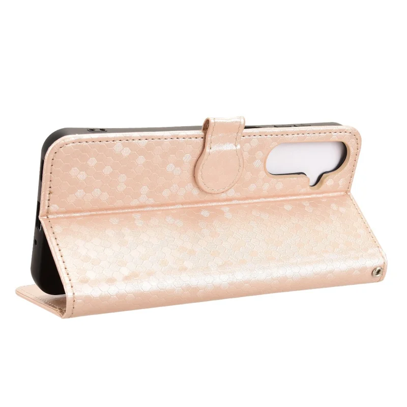 For Samsung Galaxy M16 5G  /  F16 5G Wallet Case Dot Pattern Imprint PU Leather Phone Cover - Rose Gold