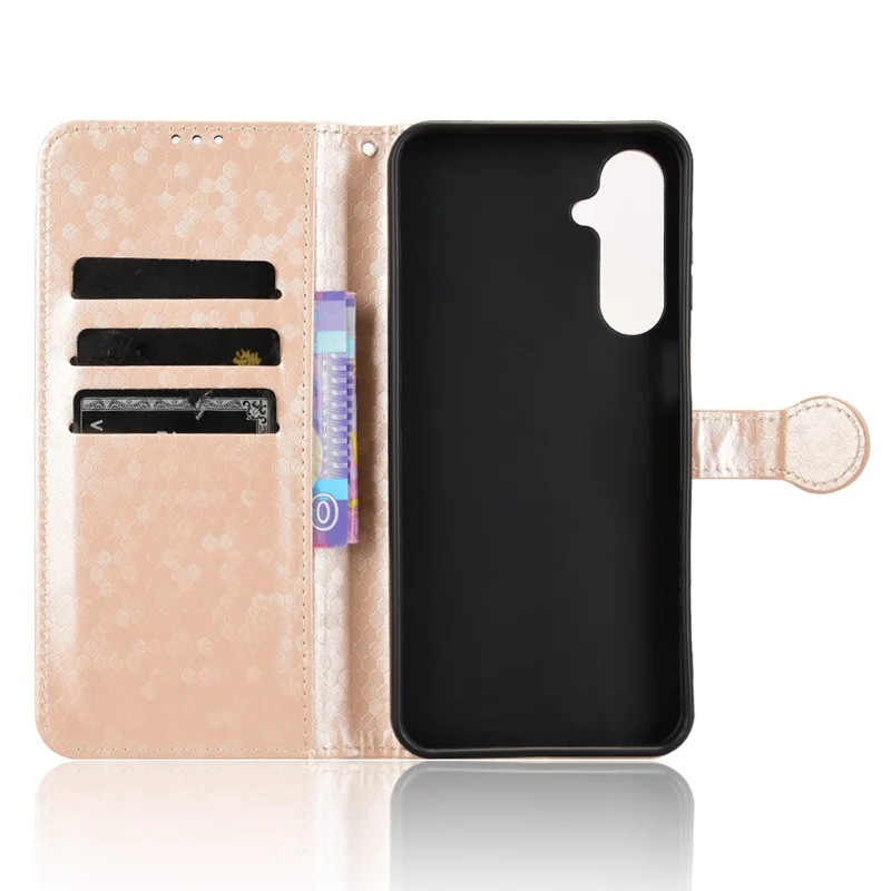 For Samsung Galaxy M16 5G  /  F16 5G Wallet Case Dot Pattern Imprint PU Leather Phone Cover - Rose Gold