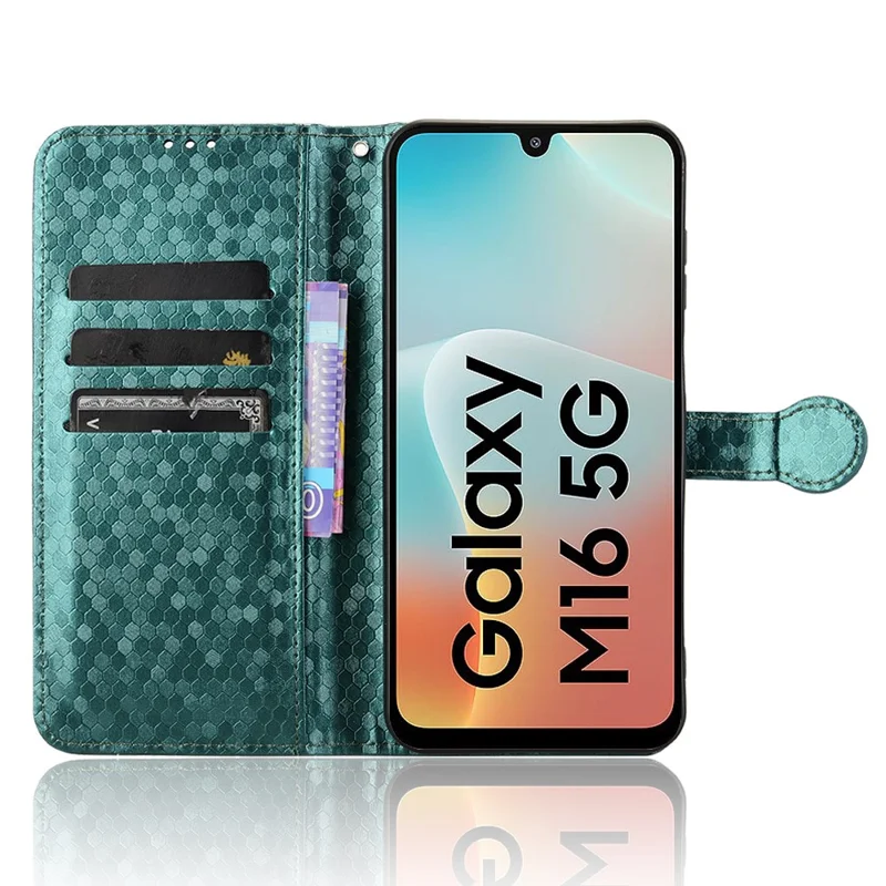 For Samsung Galaxy M16 5G  /  F16 5G Wallet Case Dot Pattern Imprint PU Leather Phone Cover - Green