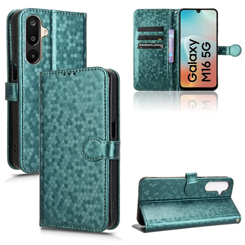 For Samsung Galaxy M16 5G  /  F16 5G Wallet Case Dot Pattern Imprint PU Leather Phone Cover - Green
