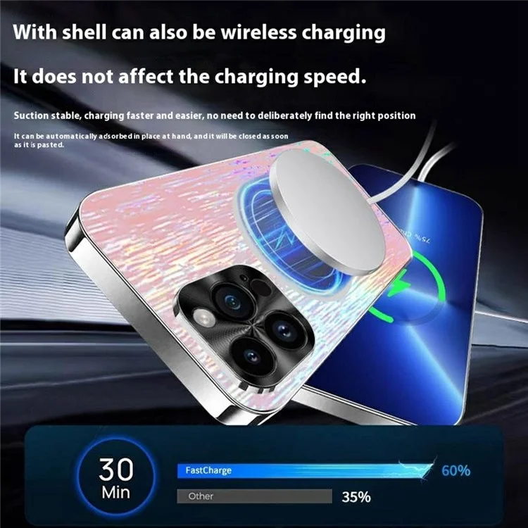 Für iPhone 15 Pro Max Magnetische Hülle Funkelnder Stoßfester Ultra Slim PC Handyhülle - Pink