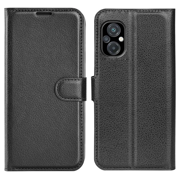 Pour Xiaomi Poco M5 4G Étui Folio Flip Phone Cas Texture Litchi Cuir PU Antichoc Housse de Protection avec Porte-Cartes Stand - Noir