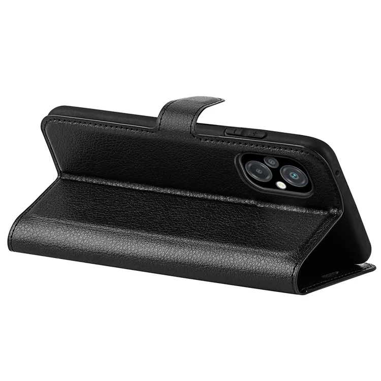 Pour Xiaomi Poco M5 4G Étui Folio Flip Phone Cas Texture Litchi Cuir PU Antichoc Housse de Protection avec Porte-Cartes Stand - Noir
