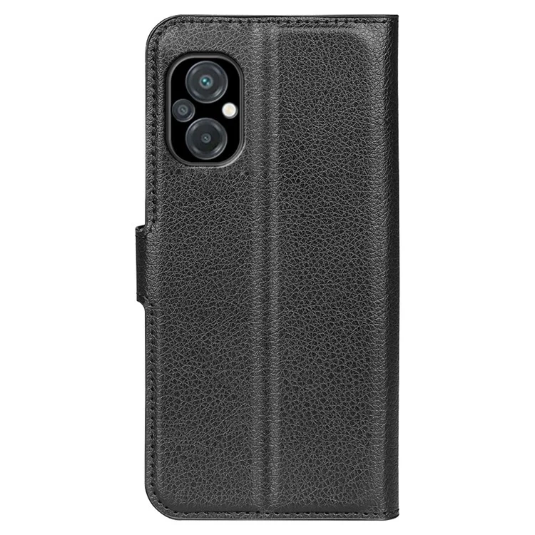 Pour Xiaomi Poco M5 4G Étui Folio Flip Phone Cas Texture Litchi Cuir PU Antichoc Housse de Protection avec Porte-Cartes Stand - Noir
