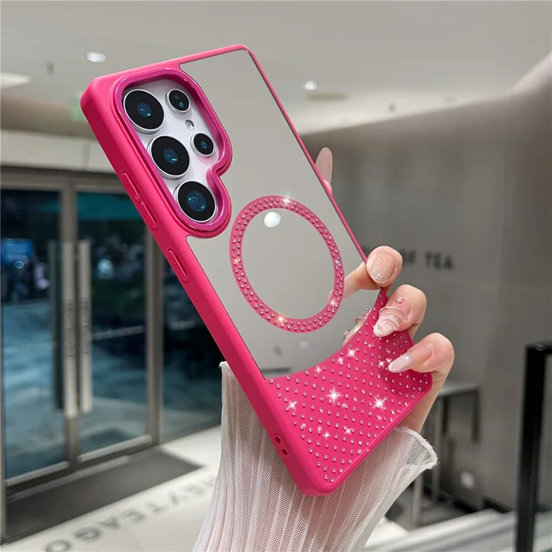 For Samsung Galaxy S24 Ultra Magnetic Case Mirror Surface TPU + PC Shockproof Phone Cover - Rose