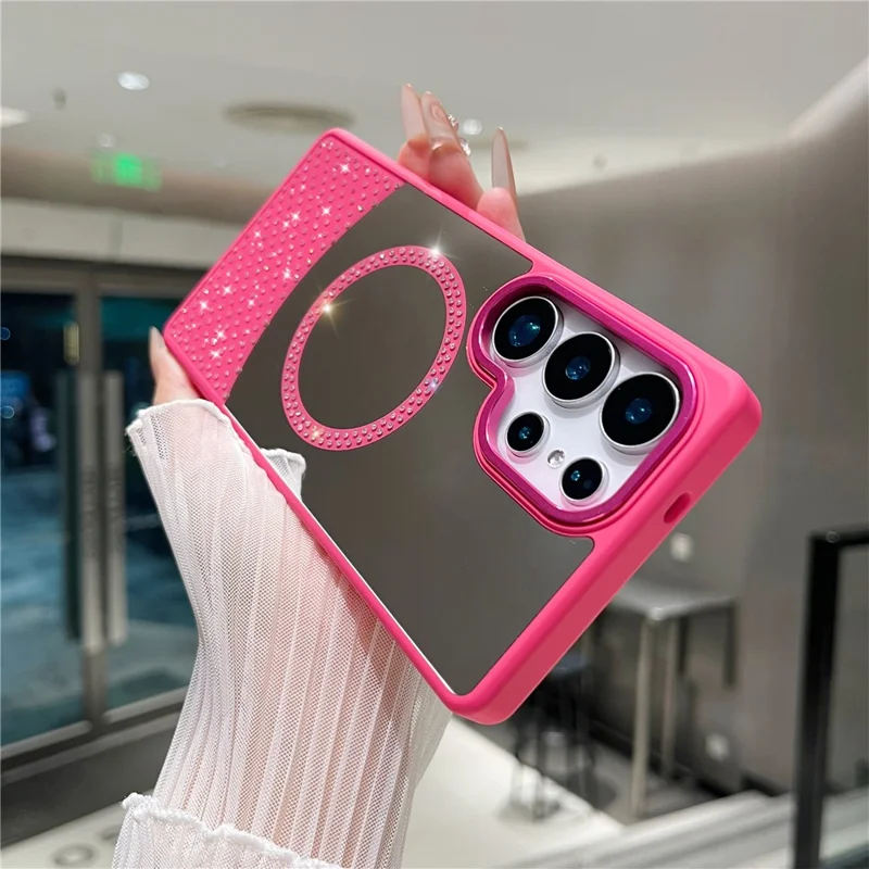 For Samsung Galaxy S24 Ultra Magnetic Case Mirror Surface TPU + PC Shockproof Phone Cover - Rose