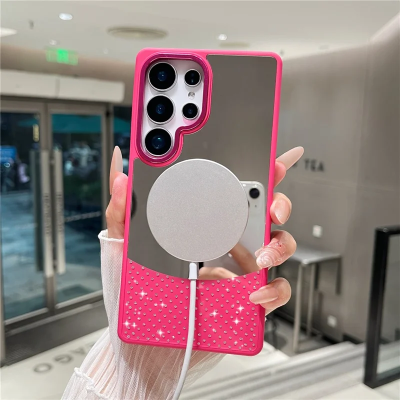 For Samsung Galaxy S24 Ultra Magnetic Case Mirror Surface TPU + PC Shockproof Phone Cover - Rose