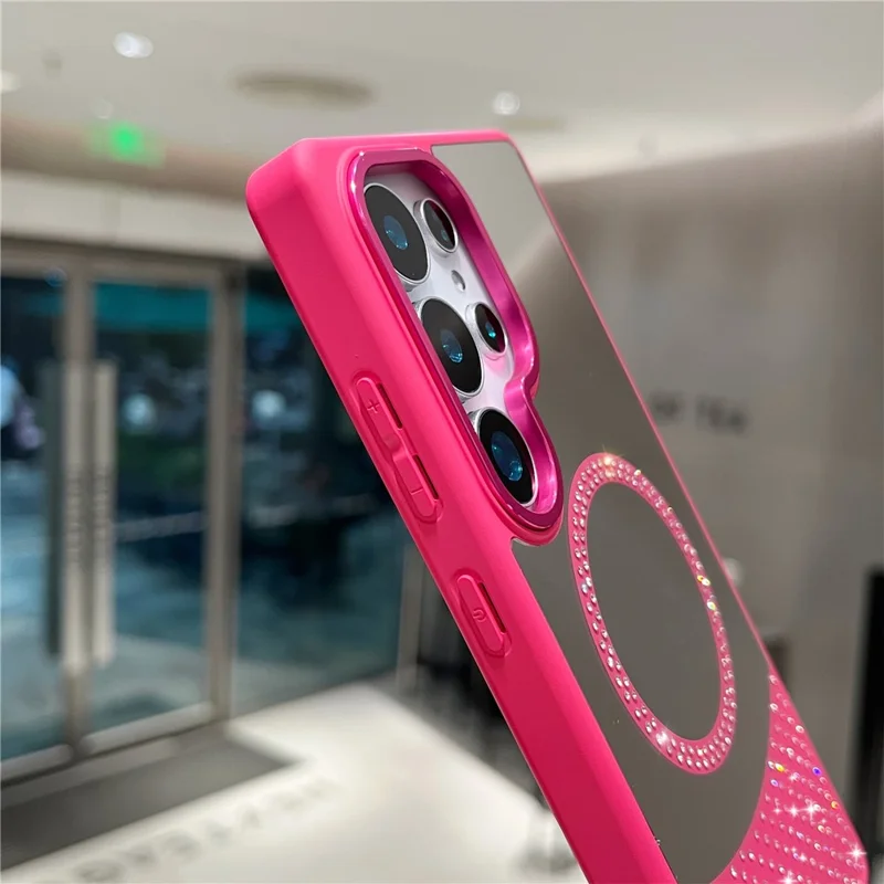 For Samsung Galaxy S24 Ultra Magnetic Case Mirror Surface TPU + PC Shockproof Phone Cover - Rose