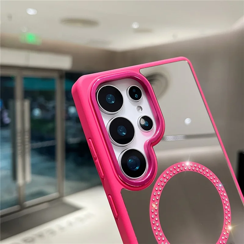 For Samsung Galaxy S24 Ultra Magnetic Case Mirror Surface TPU + PC Shockproof Phone Cover - Rose