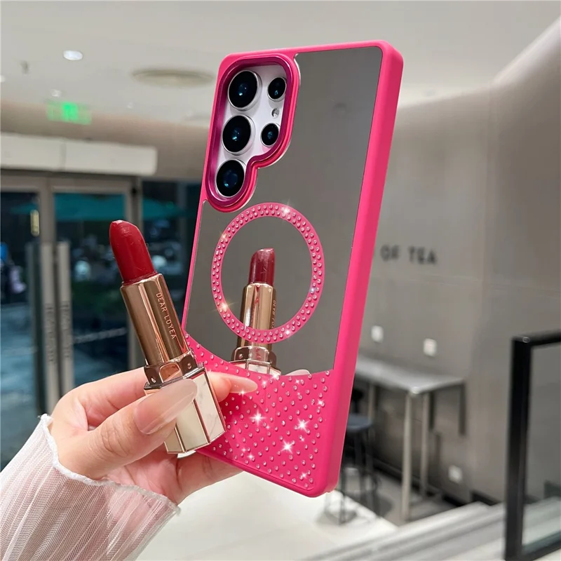 For Samsung Galaxy S24 Ultra Magnetic Case Mirror Surface TPU + PC Shockproof Phone Cover - Rose