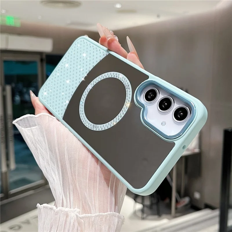 For Samsung Galaxy S24 FE Magnetic Case Mirror Surface TPU + PC Shockproof Phone Cover - Baby Blue