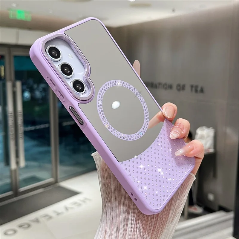 For Samsung Galaxy A55 5G Magnetic Case Mirror Surface TPU + PC Shockproof Phone Cover - Purple