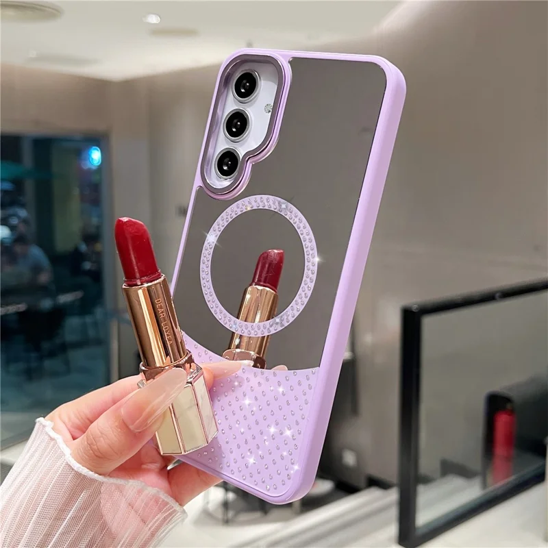For Samsung Galaxy A55 5G Magnetic Case Mirror Surface TPU + PC Shockproof Phone Cover - Purple