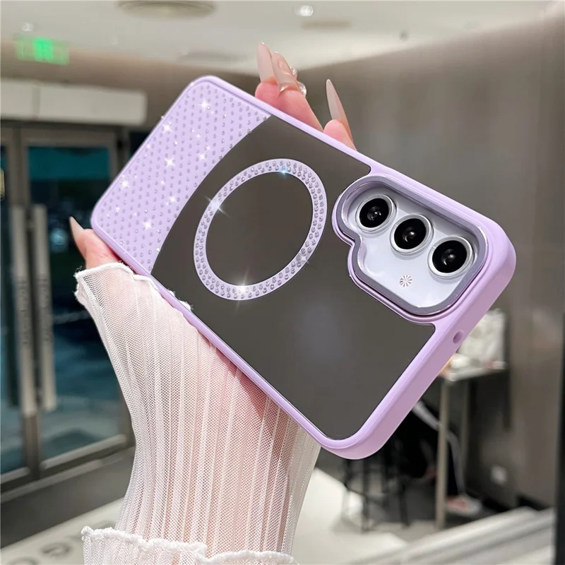 For Samsung Galaxy A55 5G Magnetic Case Mirror Surface TPU + PC Shockproof Phone Cover - Purple