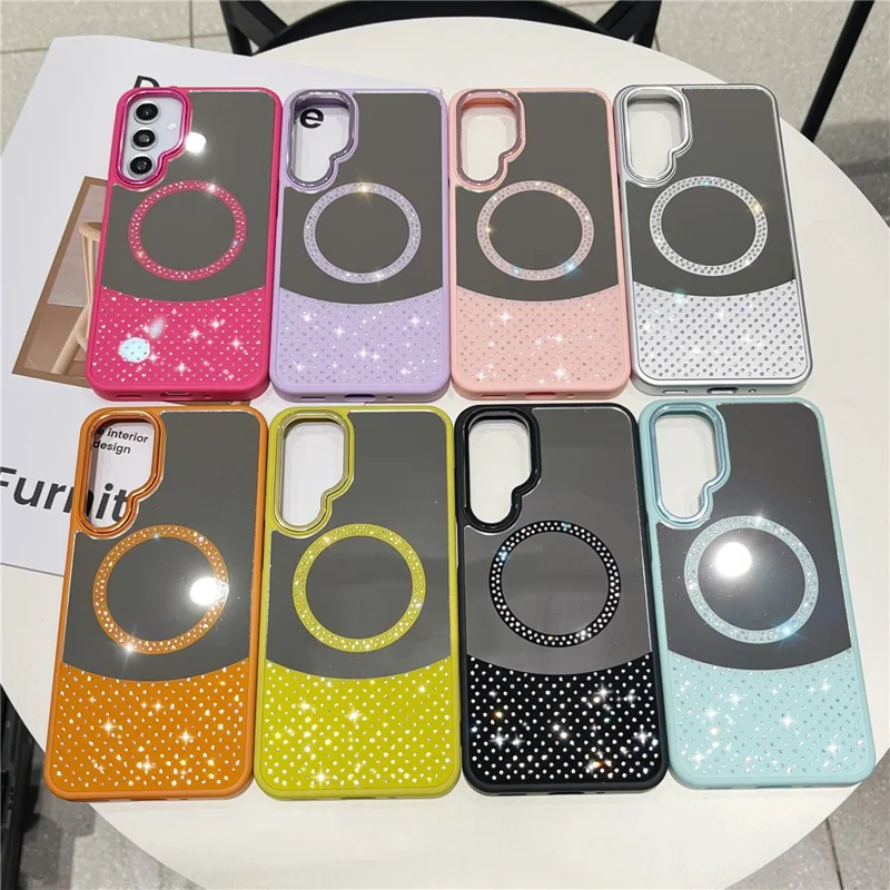 For Samsung Galaxy A55 5G Magnetic Case Mirror Surface TPU + PC Shockproof Phone Cover - Purple