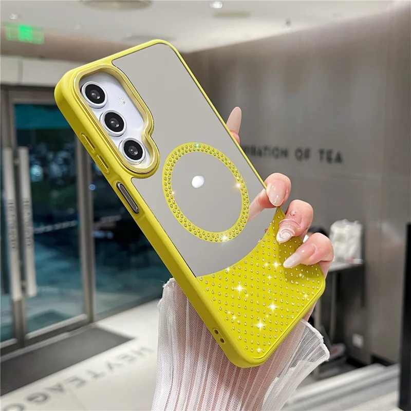 For Samsung Galaxy A54 5G Magnetic Case Mirror Surface TPU + PC Shockproof Phone Cover - Yellowgreen