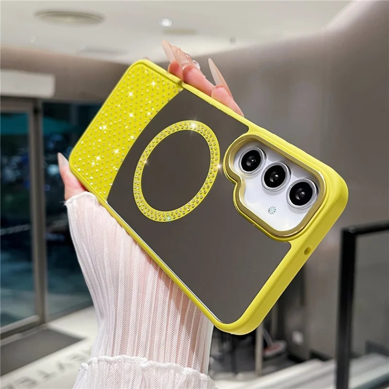 For Samsung Galaxy A54 5G Magnetic Case Mirror Surface TPU + PC Shockproof Phone Cover - Yellowgreen