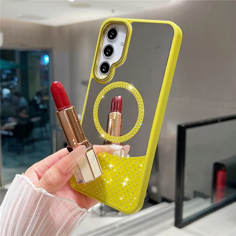 For Samsung Galaxy A54 5G Magnetic Case Mirror Surface TPU + PC Shockproof Phone Cover - Yellowgreen