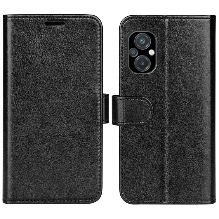 Crazy Horse Texture Stand Cover Für Xiaomi Poco M5 4G, PU Leder Folio Flip Vollschutz Brieftasche Telefonhülle - Schwarz