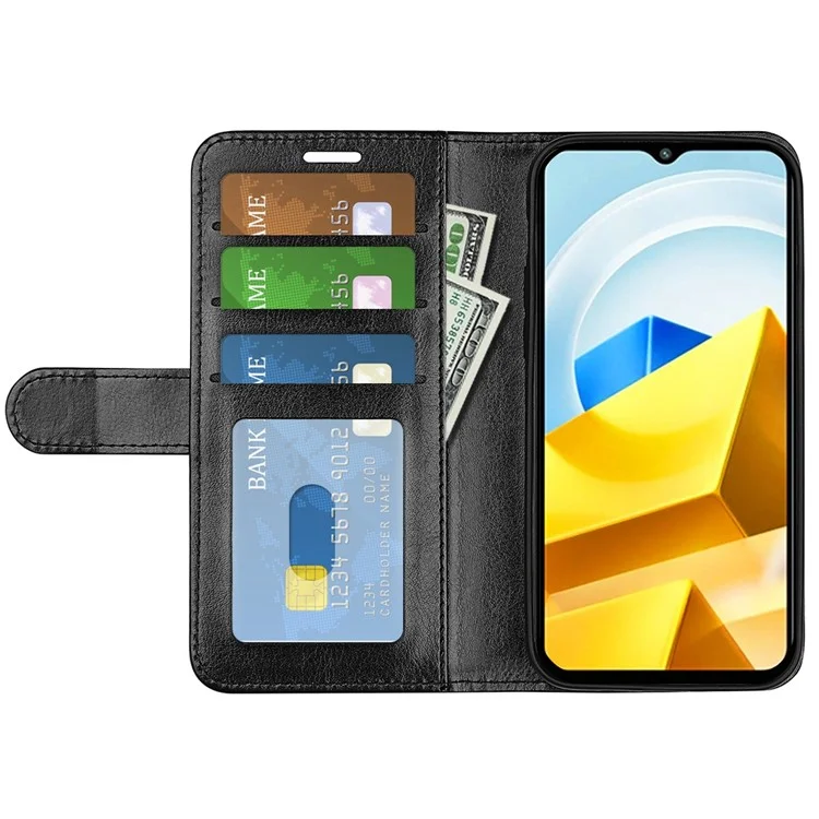 Crazy Horse Texture Stand Cover Für Xiaomi Poco M5 4G, PU Leder Folio Flip Vollschutz Brieftasche Telefonhülle - Schwarz