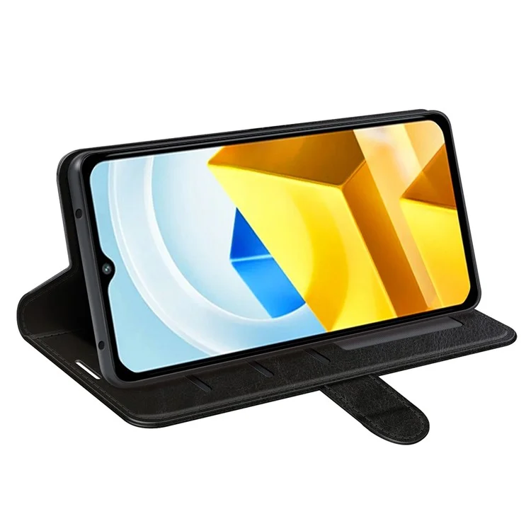 Crazy Horse Texture Stand Cover Für Xiaomi Poco M5 4G, PU Leder Folio Flip Vollschutz Brieftasche Telefonhülle - Schwarz