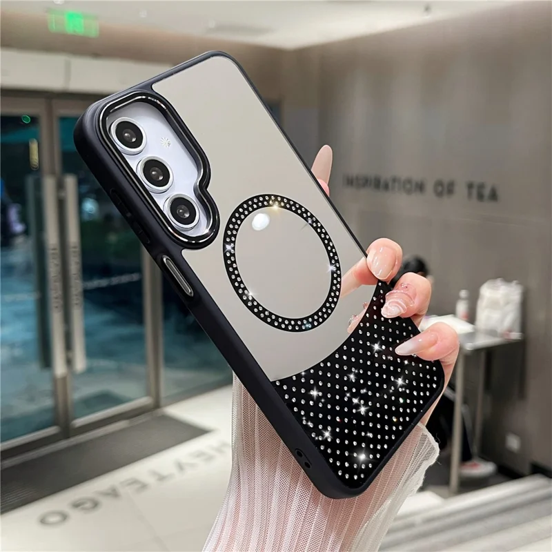 For Samsung Galaxy A36 5G / A56 5G Magnetic Case Mirror Surface TPU + PC Shockproof Phone Cover - Black