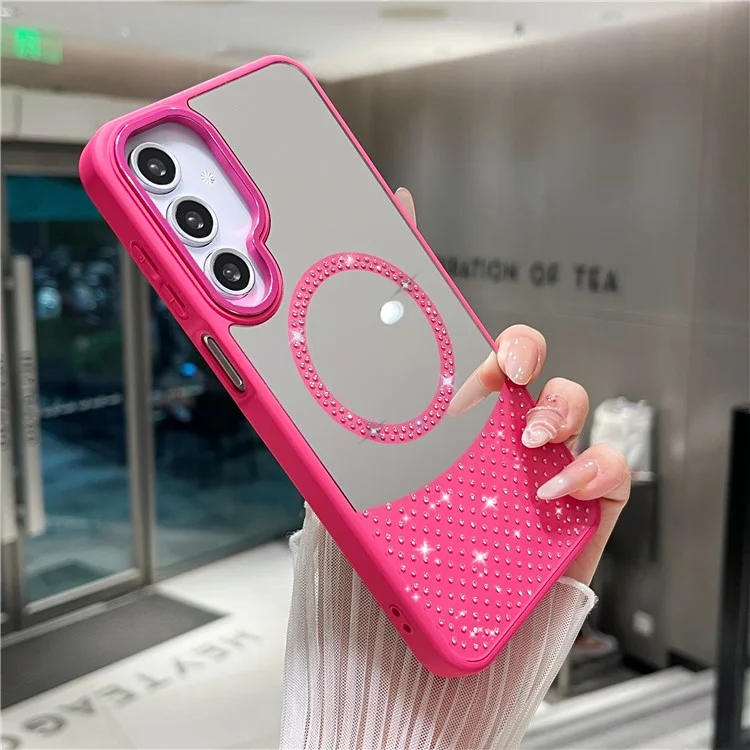 For Samsung Galaxy A26 5G Magnetic Case Mirror Surface TPU + PC Shockproof Phone Cover - Rose