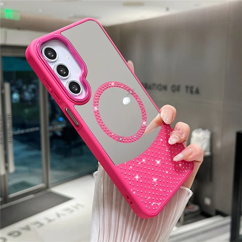 For Samsung Galaxy A25 5G (Global) (161.0 x 76.5 x 8.3mm) Magnetic Case Mirror Surface TPU + PC Shockproof Phone Cover - Rose