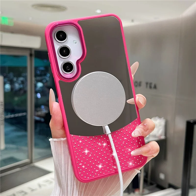 For Samsung Galaxy A25 5G (Global) (161.0 x 76.5 x 8.3mm) Magnetic Case Mirror Surface TPU + PC Shockproof Phone Cover - Rose