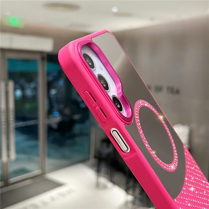 For Samsung Galaxy A25 5G (Global) (161.0 x 76.5 x 8.3mm) Magnetic Case Mirror Surface TPU + PC Shockproof Phone Cover - Rose