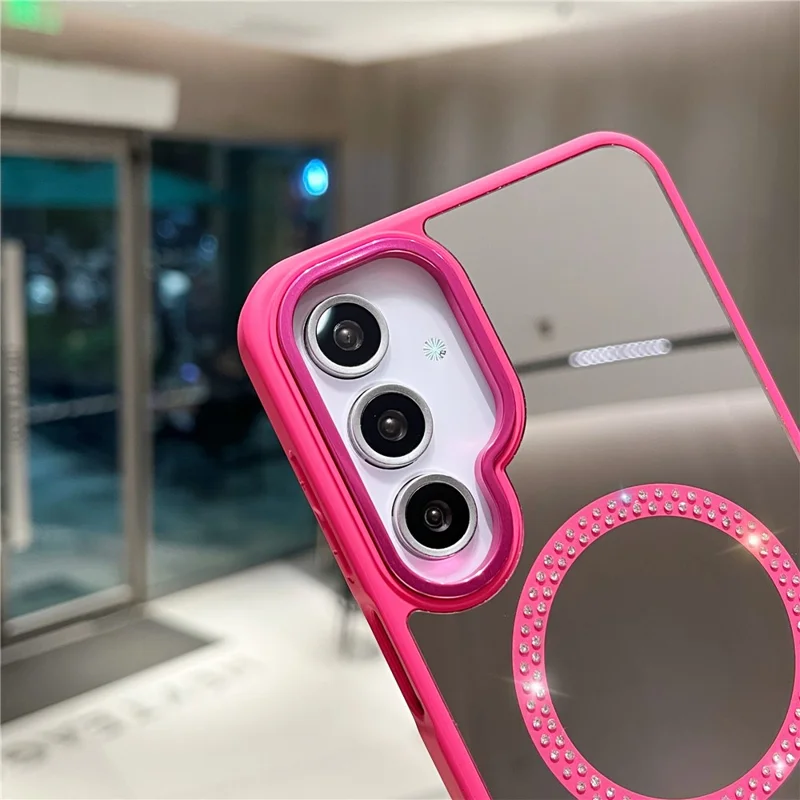 For Samsung Galaxy A25 5G (Global) (161.0 x 76.5 x 8.3mm) Magnetic Case Mirror Surface TPU + PC Shockproof Phone Cover - Rose