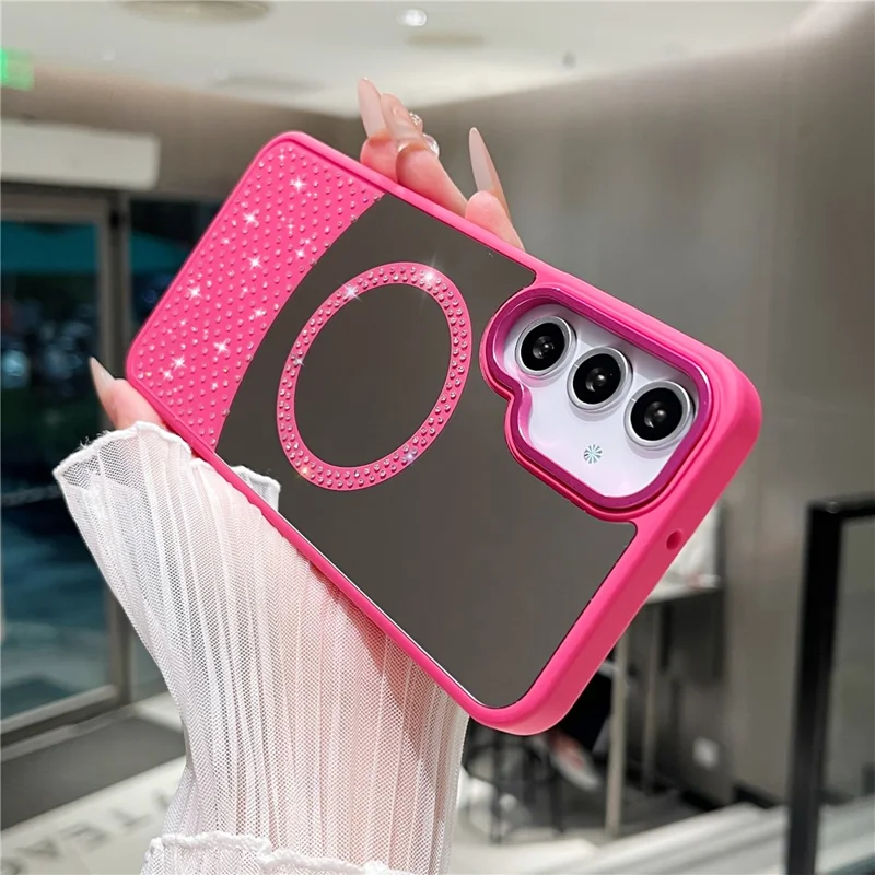 For Samsung Galaxy A25 5G (Global) (161.0 x 76.5 x 8.3mm) Magnetic Case Mirror Surface TPU + PC Shockproof Phone Cover - Rose