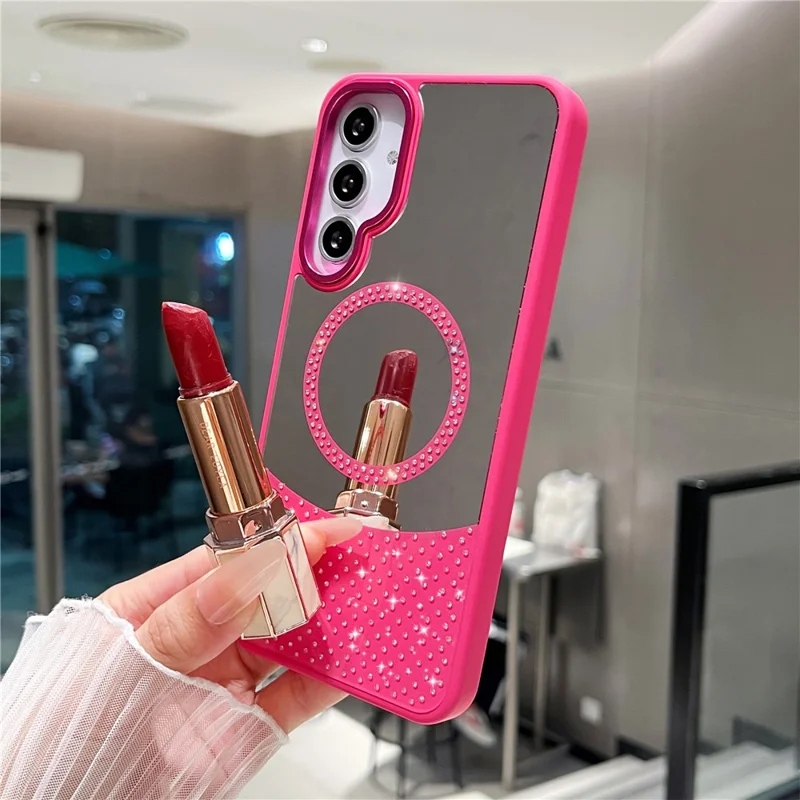 For Samsung Galaxy A25 5G (Global) (161.0 x 76.5 x 8.3mm) Magnetic Case Mirror Surface TPU + PC Shockproof Phone Cover - Rose