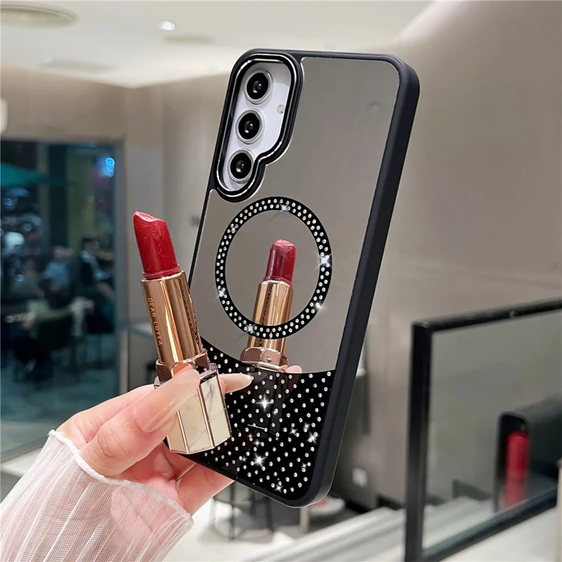 For Samsung Galaxy A25 5G (Global) (161.0 x 76.5 x 8.3mm) Magnetic Case Mirror Surface TPU + PC Shockproof Phone Cover - Black