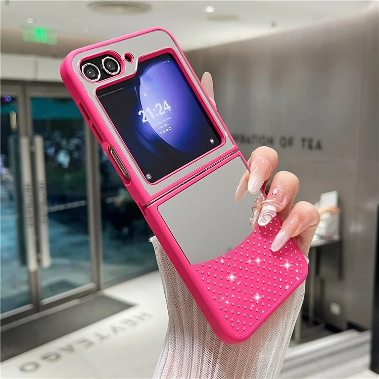 For Samsung Galaxy Z Flip6 5G Case Mirror Surface TPU + PC Shockproof Phone with Metal Lens Frame - Rose