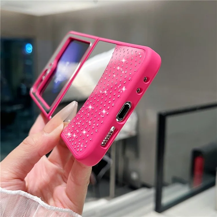For Samsung Galaxy Z Flip6 5G Case Mirror Surface TPU + PC Shockproof Phone with Metal Lens Frame - Rose