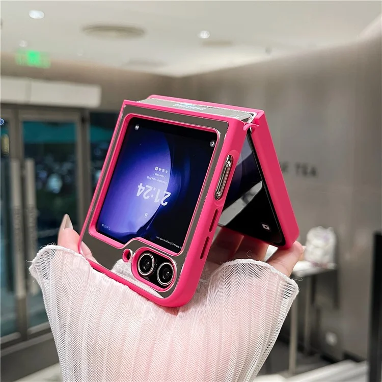 For Samsung Galaxy Z Flip6 5G Case Mirror Surface TPU + PC Shockproof Phone with Metal Lens Frame - Rose