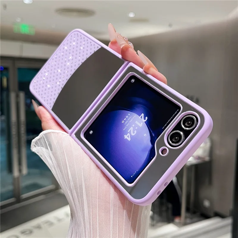 For Samsung Galaxy Z Flip7 FE 5G / Z Flip6 5G Case Mirror Surface TPU + PC Shockproof Phone with Metal Lens Frame - Purple