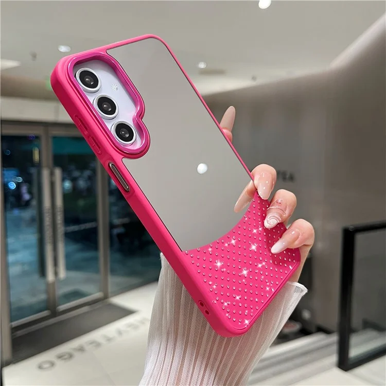 For Samsung Galaxy S25 / S24 Case Mirror Surface TPU + PC Shockproof Phone with Metal Lens Frame - Rose